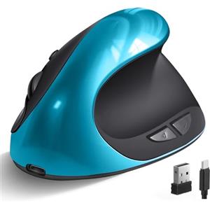 BeWishes Mouse ergonomico senza fili, mouse ottico ricaricabile USB-C, mouse verticale ad alta precisione 2,4 G con DPI regolabile 800/1200/1600, riduce l'affaticamento del polso, specialmente per