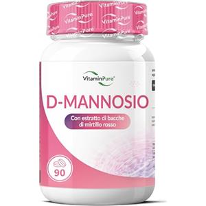 VitaminPure D Mannosio Puro 2000mg, Integratore Mannosio con Mirtillo Rosso per il Benessere delle Vie Urinarie - VitaminPure