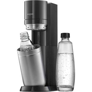 sodastream Gasatore d'acqua Duo, SENZA cilindro di gas per realizzare fino a 60 L di acqua frizzante, 1 bottiglia da 1 L in plastica, 1 bottiglia in vetro da 1 L colore nero
