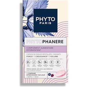 Phyto Paris - Integratore alimentare effervescente Phytophanere - 2×15 compresse - Capelli e unghie, dona forza, crescita e volume - Gusto fruttato, vegano, multivitaminico, senza zuccheri