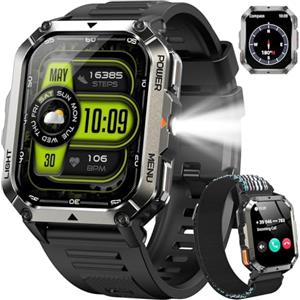 IOWODO Smartwatch Uomo, 2.01" Orologio Uomo con Bussola Torcia, 900mAh, 100 Giorni Standby, IP68 Impermeabile, Orologio Fitness con Chiamate Bluetooth, 24H Cardiofrequenzimetro Sonno, Android iOS