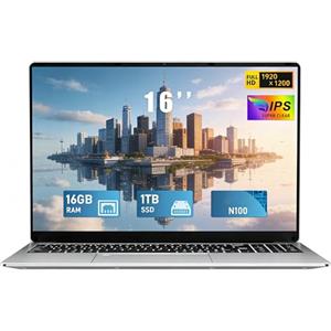 FUNYET PC Portatile 16'' Celeron N100 Core 3.4 GHz Laptop RAM 16 GB DDR4 1 TB SSD Win 11 Pro 6000mAh Notebook IPS 1920×1200 USB3.0 BT5.0 WIFI5 HDMI Doppio altoparlante Tastiera Retroilluminata