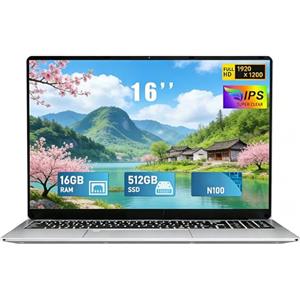 FUNYET PC Portatile 16'' Celeron N100 Core 3.4 GHz Laptop RAM 16 GB DDR4 512 GB SSD Win 11 Pro 6000mAh Notebook IPS 1920×1200 USB3.0 BT5.0 WIFI5 HDMI Doppio altoparlante Tastiera Retroilluminata