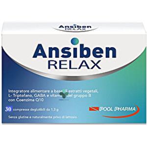 Pool Pharma Ansiben Relax - Integratore Vegetale per Ansia e Stress, 30 Compresse