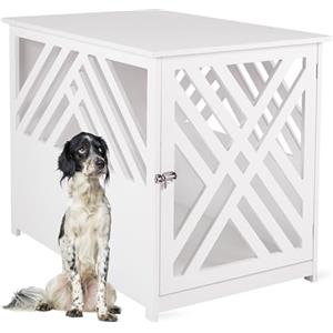 WONDERMAKE® Gabbia per cani in legno per casa appartamento con tavolino, box per cani per soggiorno interno, 90 x 60 cm, colore bianco