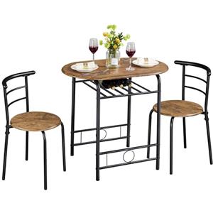 Soberine Set Tavolo Moderno con 2 Sedie per Sala da Pranzo, Set 3 Pezzi Mobili Salvaspazio da Cucina Balcone Ristorante Bar per 2 Persone in Legno e Metallo Portata Marrone Retro 80 x 53 x 75,5 cm