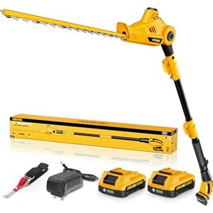 Alloyman Tagliasiepi senza fili da 20 V, 40,6 cm, doppia lama estesa, con 2 batterie da 2,0 Ah e caricabatterie, tagliasiepi telescopico per potatura di arbusti