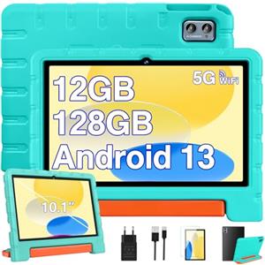 ZIOVO Tablet 10 Pollici Android 13 Tablets, 12GB RAM+128GB ROM(TF 1TB), 5G WiFi Tablets, Octa-Core 2.0 GHz,BT 5.0/8+5 MP/6000mAh/Widget/Tablet per Bambini,Tablet con EVA Caso - Verde