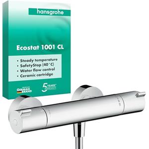 hansgrohe Ecostat - Miscelatore termostatico per doccia esterno, Rubinetto termostatico con blocco di sicurezza (SafetyStop) a 40° C, Termostato per doccia, 1 utenza, cromo, 13211000