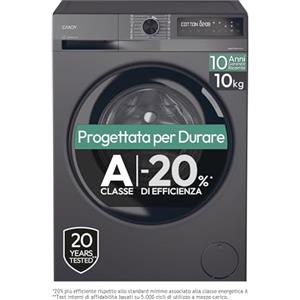 Candy ProWash 500, BR 410B8G-S, Lavatrice a carica frontale, 10 KG, Classe A-20%, 1400 giri, 72 dB, App hOn, 16 programmi, Antracite, AxLxP 85x60x60,1 cm [Classe di efficienza energetica A]