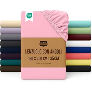 Utopia Bedding Lenzuolo con Angoli Due Piazze Matrimoniale - 180x200cm - Rosa - Microfibra di Poliestere Spazzolato - Lenzuolo Sotto con Angoli Elasticizzato