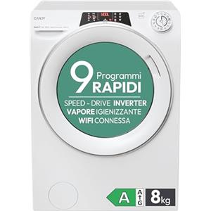 Candy RapidÓ RO 1284DWMST/1-S Lavatrice, 8 Kg, 1200 Giri, Wi-Fi + BLE, Connesso, Opzione Vapore, Cicli Rapidi, Classe A, 60x53x85 cm, Bianco [Classe di efficienza energetica A]