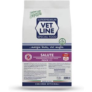 Vet Line Salute Pesce 12,5kg - Crocchette Ipoallergizzanti Monoproteiche per Cani con 9 Erbe Officinali