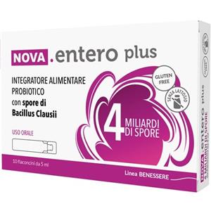 Nova Entero Plus - Integratore Probiotico con 4 Miliardi di Spore di Bacillus clausii, 10 Flaconcini da 5ml, Senza Glutine e Lattosio