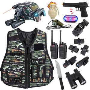 RedCrab Costume di Soldato per Bambini, Costume Militare Bambino Include Elmetto Militare, Gilet Militare, Walkie-Talkie e Altri Accessori, Soldato Gioco di Ruolo Halloween Carnevale Costume
