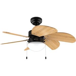 Cecotec - Ventilatore da Soffitto con luce EnergySilence Aero 360 Black&Wood, 50 W, diametro 92 cm, 3 velocità, 6 lame reversibili, modalità inverno-estate, utilizzo semplice, interruttore a catena