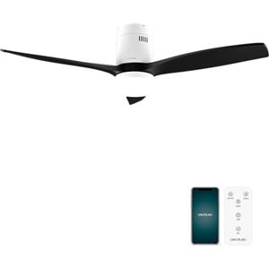 Cecotec Ventilatore da Soffitto con Luce EnergySilence Aero 5600 Aqua White&Black Connected. 40 W, LED 18 W, Diametro 132 cm, Wi-Fi, Telecomando, Protezione IP44, Timer 8 Ore, 3 Pale, 6 Velocità