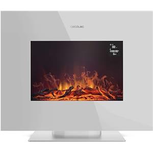 Cecotec Camino Elettrico Decorativo 26" con Telecomando ReadyWarm 2710 Design Flames White. Massima Potenza 2000W, 2 Intensità, Pannello Piatto Cristallo Temperato, Fiamma Regolabile, Timer