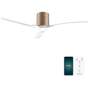 Cecotec - Ventilatori da Soffitto EnergySilence Aero 5500 Aqua GoldWhite Connected - 40 W, Diametro 132 cm, Wi-Fi, Protezione IP44, Timer 8 Ore, 3 Pale, 6 Velocità, Estate/Inverno