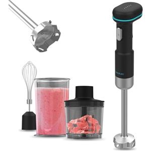Cecotec Frullatori a Mano Portatile BlendGo Hand. Motore DC 180W, Batteria con Carica 2h, 30min Uso, Indicatore Batteria, Temp 60-96ºC, Velocità 6500-13000 RPM, Accessori Versatili, Pulsante Sicurezza