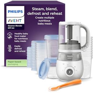 AVENT Philips Avent Steamer Blender Gift Set - EasyPappa 4 in 1, cuoci a vapore, frulla, scongela e riscalda facilmente le pappe, con vasetti e coperchi, SCF883/20