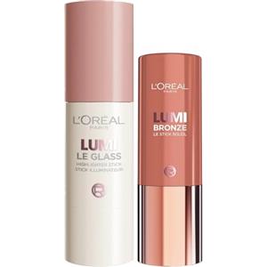 L'Oreal Paris L'Oréal Paris Lumi Le Glass Stick Illuminante Pink Ballet Glassy Multiuso Riflettente Viso Corpo + Lumi Bronze Le Stick Soleil Bronzer 100 Sunkissed Rosé Effetto Baciato dal Sole - Set da 2