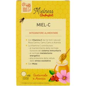 Ambrosoli Miel-C - Vitamina C Naturale con Miele | Integratore Difese Immunitarie | 30 Compresse Masticabili | Rosa Canina, Camu Camu, Acerola