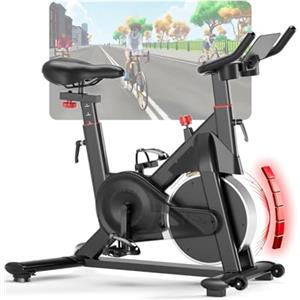 Superun Cyclette da Casa Magnetica a 32 Livelli, Cyclette per Casa Controllo APP, Cycletta Spinning Ultra Silenziosa, Spin Bike Sedili Comodi e Traspiranti, Aerobico Domestico, Supporto fino a 136KG
