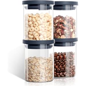 Cozary 4 Pezzi Barattoli Vetro con Coperchio 0.38L, Barattoli Vetro Ermetici, Porta Biscotti, Contenitori per Spezie, Caramelle, Caffè, Impilabile, Lavabile in Avastoviglie