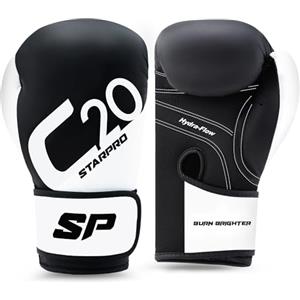 Starpro Guantoni da Boxe in Pelle Premium PU per Donna e Uomo. Guanti Allenamento e Sparring per Muay Thai, Kickboxing, Fitness, Pugilato - Bianco e Nero - 8oz 10oz 12oz 14oz 16oz