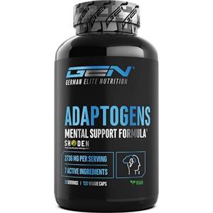 GEN GERMAN ELITE NUTRITION Complesso Adattogeno - Supporto Anti-Stress e Rilassante con Shoden® Ashwagandha, Reishi, Ginseng, Passiflora, Estratto di Radice di Rosa - Magnesio - Vegan - 120 Capsule