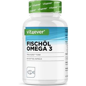 vit4ever Omega 3 capsule ad alto dosaggio - 420 capsule con 4000 mg di olio di pesce per porzione giornaliera con EPA e DHA in forma di trigliceridi di alta qualità - Purificato e da pesca sostenibile