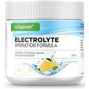 Vit4ever Elettroliti - 200 g (40 porzioni) - Formula idratante con cloruro, potassio, sodio, calcio, magnesio - Perfetto per gli atleti con perdita di liquidi - Senza zucchero - Vegano - Gusto limone
