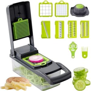Luazvilkpsar Taglia Verdure Professionale, Mandolina per Verdure Affetta Verdure, 14 in1 Multifunzione Tritatutto Affettatrice Manuale, Tagliaverdure Manuale con 6 Lame in Inox, Grattugia da Cucina
