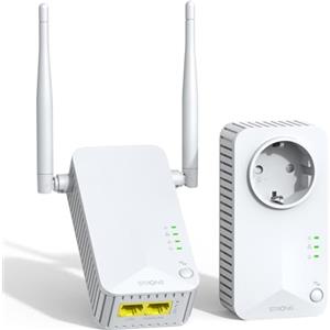 STRONG AV600 Kit Powerline con Pass-Through, WiFi 300Mbps, Presa Integrata, Ripetitore Powerline WiFi HomePlug AV2, Plug & Play, Modalità Risparmio Energetico, Port LAN 100Mbps (POWERLWF600DUOEUV2)