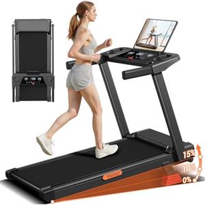 UMAY Tapis Roulant Salvaspazio con Inclinazione 15%, Tapis Roulant Elettrico 12KM/H, Tapirulan Pieghevole da Casa con Motore da 3.0 HP e Display LED, Carico Massimo 136KG