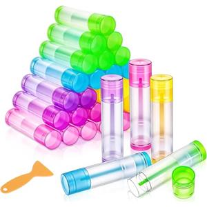 TMZELOA 30 Stick Burrocacao Vuoti 5g, Tubi Labbra Riutilizzabili in Plastica PP Inodore, Ideali per Burrocacao Fai da Te, Leggeri e Portatili, 5 Colori con Spatole