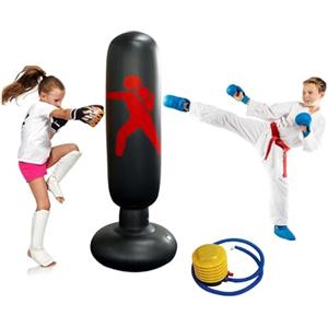 FBSPORT Sacco da Boxe Bambini 160cm/63 Pollici Gonfiabile Sacco da Boxe da Terra con Colonna da Boxe E Base Spessa per Kickboxing di Karate, Attrezzature di Allenamento