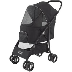 Sunny Sonny Passeggino pieghevole per animali domestici con copertura antipioggia, cestino portaoggetti per animali domestici, trasportino da viaggio per cani e gatti S/M fino a 15 kg (nero)