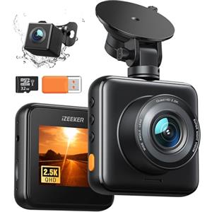 iZEEKER 2.5K Dash Cam Auto Fronte Retro, Scheda 32GB Pratuita, 1440P+1080P FHD Telecamera per Auto, Doppia Dashcam Auto 170° Grandangolo, G-Sensore, Visione Notturna, WDR, Monitor di Parcheggio