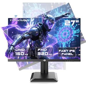 TITAN ARMY Monitor Gaming 27 Pollici, 4K@160Hz, FHD@320H Modalità Doppia, Fast IPS 1ms HDR400 Schermo PC, Adaptive-Sync, 135% sRGB, Supporto Girevole e Sollevabile, VESA, HDMI 2.1 | DP 1.4, P2712V