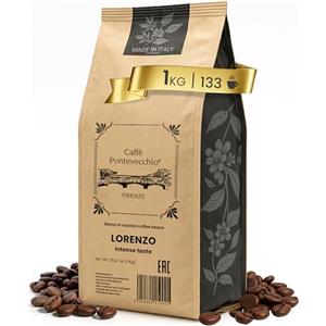 Caffè Pontevecchio Firenze Caffè in Grani 1kg - Miscela Artigianale di Arabica e Robusta - Gusto Deciso con Note di Cioccolato Arachidi Vaniglia e Tè Nero - Per Moka ed Espresso - Made in Italy - CAFFÈ PONTEVECCHIO FIRENZE