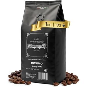 Caffè Pontevecchio Firenze Caffè in Grani 1kg - Miscela 100% Robusta da India Vietnam Indonesia - Chicchi Interi per Moka ed Espresso - Gusto Forte e Tostato con Crema Densa - Made in Italy - CAFFÈ PONTEVECCHIO FIRENZE