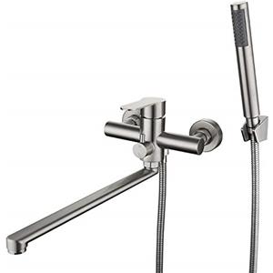 HomeLava Rubinetto Vasca a Parete Miscelatore Vasca da Bagno Bocca Lunga 35 cm con Valvola di Commutazione Rubinetto Doccia Monocomando Bagno in Acciaio Inox Spazzolato