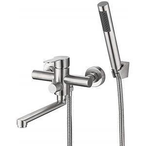 HomeLava Rubinetto per Vasca da Bagno con Doccetta Miscelatore Monocomando da Parete in Acciaio Inox Spazzolato con Deviatore Miscelatore Monocomando con Tubo Doccia da 1,5 m.