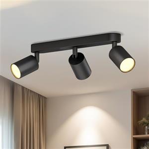 LVWIT Faretti LED da Soffitto Orientabili Nero,Faretto LED Interno con 3 Luci in Alluminio GU10, Rettangoli Base, Moderna Plafoniera Industriali per Barra, Salotto, Cucina (Senza Lampadina)