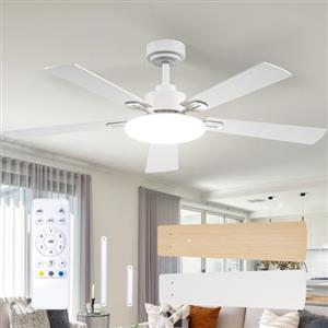 Passky Ventilatore a soffitto con luce silenzioso 132cm, Comando a distanza, Motore CC, 3 regolazioni di colore, Funzione estate-inverno, 6 velocità, Temporizzatore, Interno/esterno, Bianco