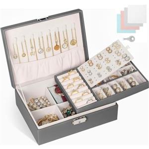 Aucuu Portagioie Donna Ragazza, Scatola Portagioie a 2 Livelli, Grande Porta Gioielli Bambina in Pelle PU, Scatola di Gioielli con Serratura, Cofanetto Portagioielli per Collane Orecchini Anelli