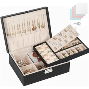 Aucuu Portagioie Donna Ragazza, Scatola Portagioie a 2 Livelli, Grande Porta Gioielli Bambina in Pelle PU, Scatola di Gioielli con Serratura, Cofanetto Portagioielli per Collane Orecchini Anelli