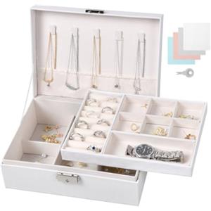 Aucuu Portagioie Donna Ragazza, Scatola Portagioie a 2 Livelli, Grande Porta Gioielli Bambina in Pelle PU, Scatola di Gioielli con Serratura, Cofanetto Portagioielli per Collane Orecchini Anelli